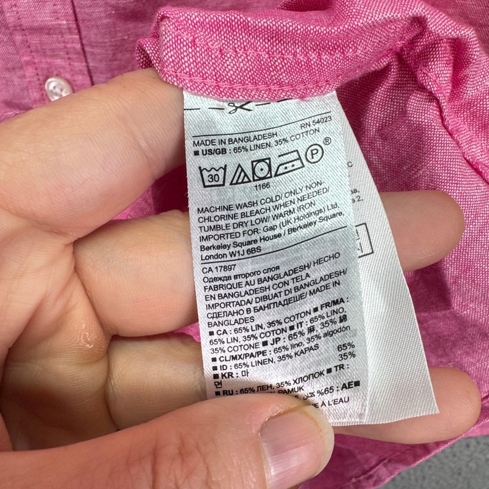 Banana Republic Shirt Mens Large Pink Linen Blend Preppy Office Business Beach - Picture 6 of 10